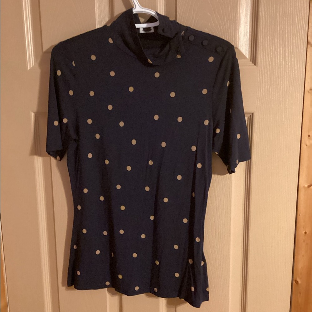 RW&CO. Navy and Beige Polka Dot Short Sleeve Top